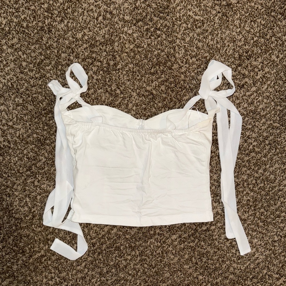 White Crop Top with Tie Straps and Bustier Style - Picture 2 of 5